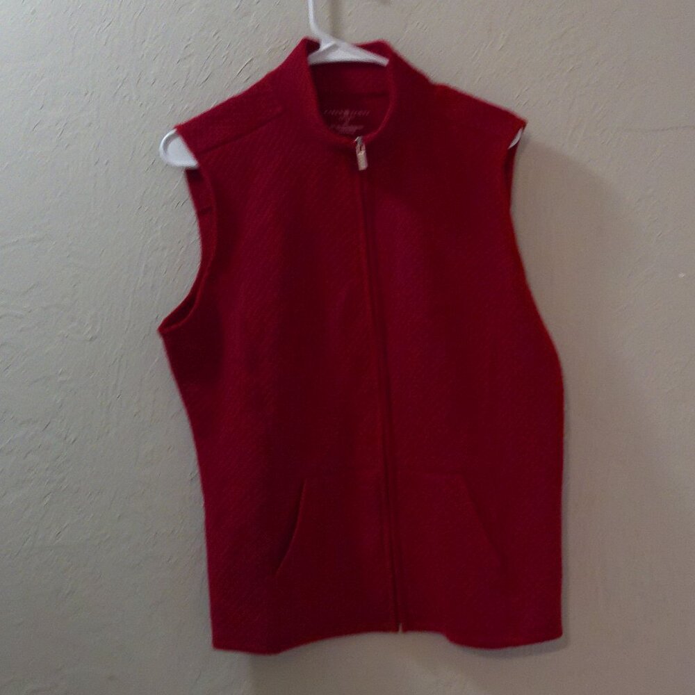 Karen Scott Sport Women’s Quilted Red Zip Front Vest Medium Cotton Blend Pockets